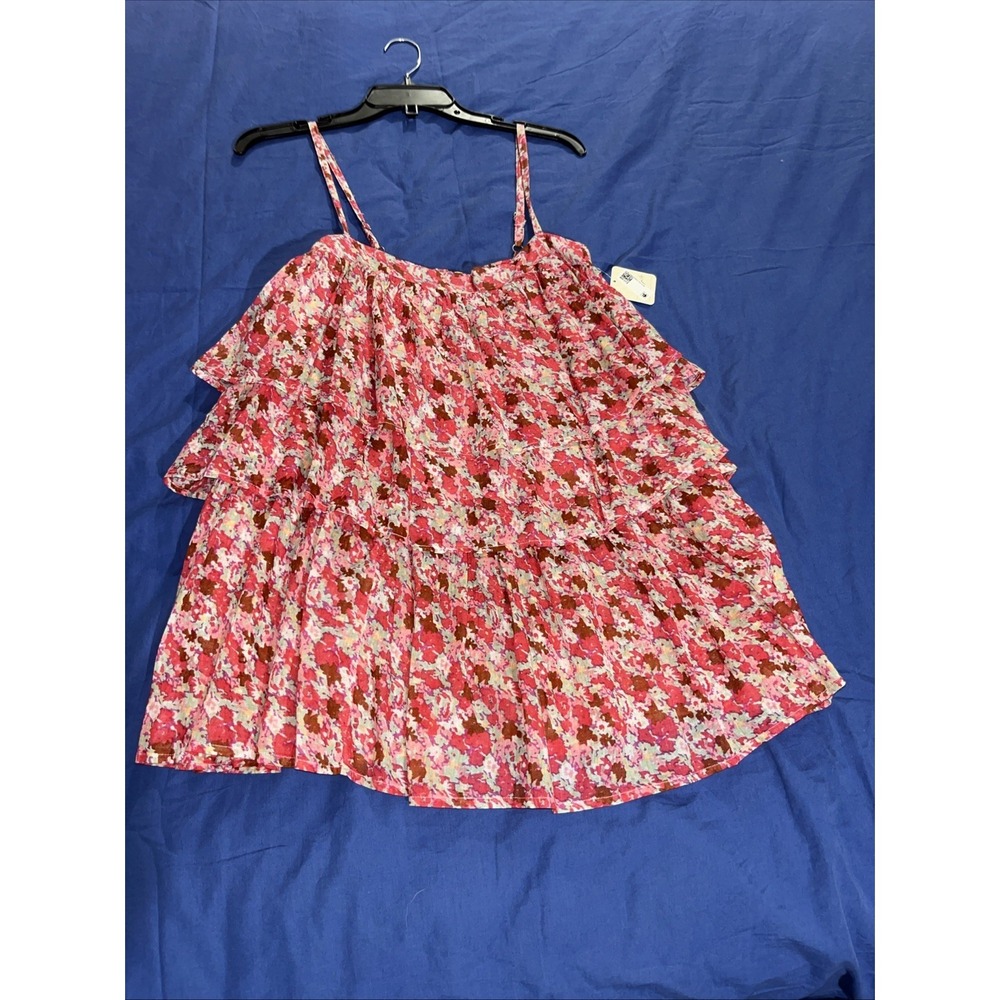 Free People Talia Tunic Top Tiered Ruffle Dress Floral Print Pink Combo Medium - Picture 5 of 12